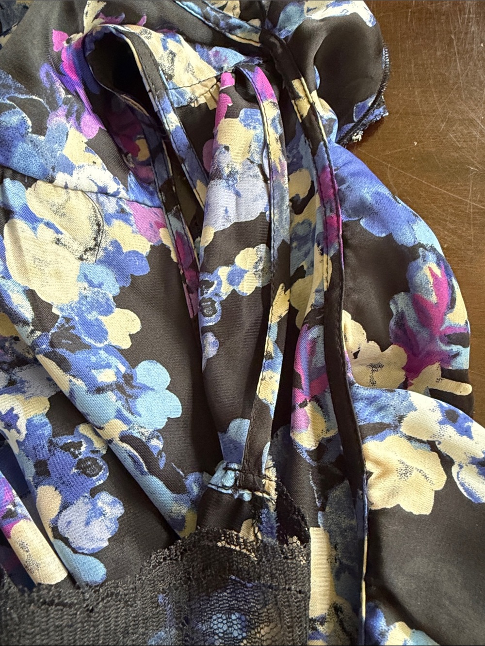 White House Black Market Black Floral Midi Dress with Blue & Purple Accents - Picture 9 of 9